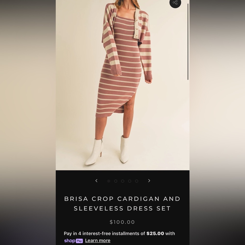 #148 KNIT STRIPE CROP CARDIGAN AND BODYCON DRESS SET
